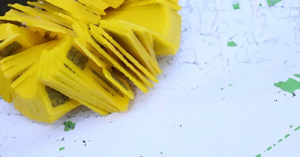 Stack of yellow QR code markers placed on a detailed map for location tracking and navigation.
