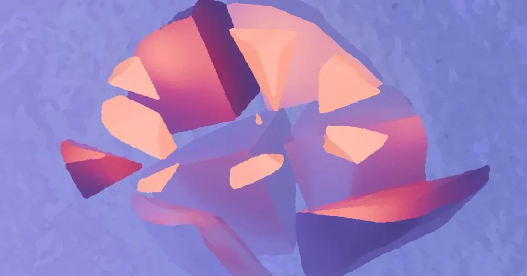 3D render of abstract geometric shapes with purple and pink hues, perfect for modern design.