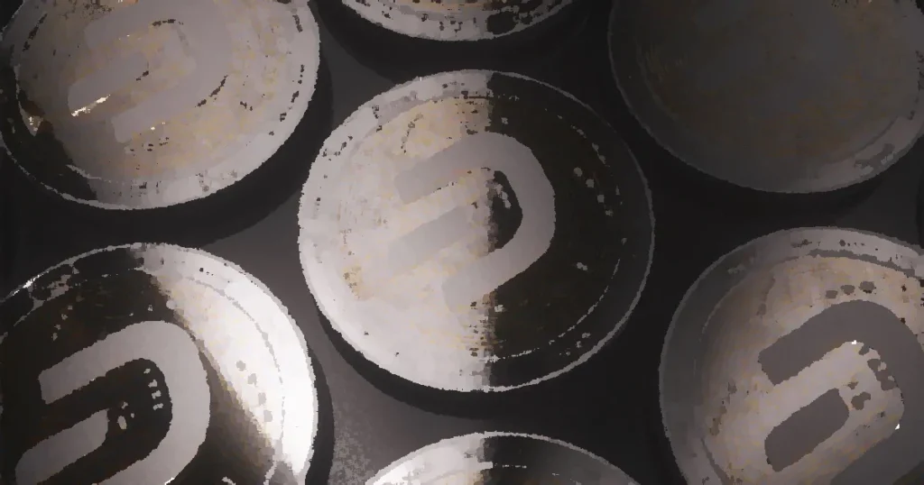 A detailed close-up view of Dash cryptocurrency coins with intricate designs highlighting digital currency.