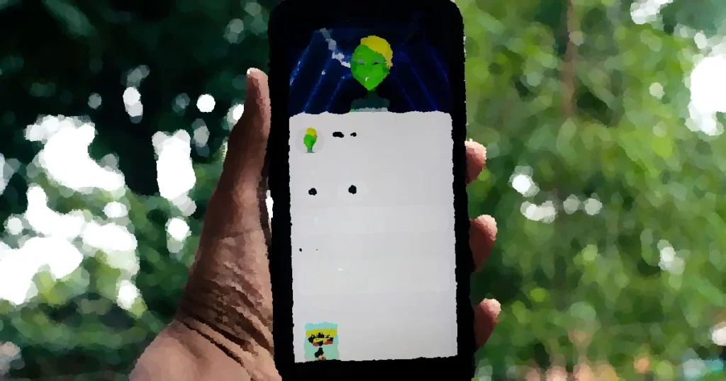 A person holds a smartphone displaying an AI application in a green outdoor setting.