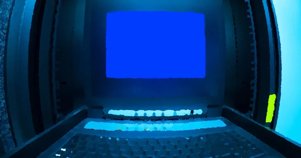 Close-up of a blue screen error shown on a data center control terminal.
