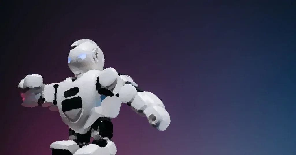 Close-up of a futuristic robotic toy against a gradient background, symbolizing innovation and technology.