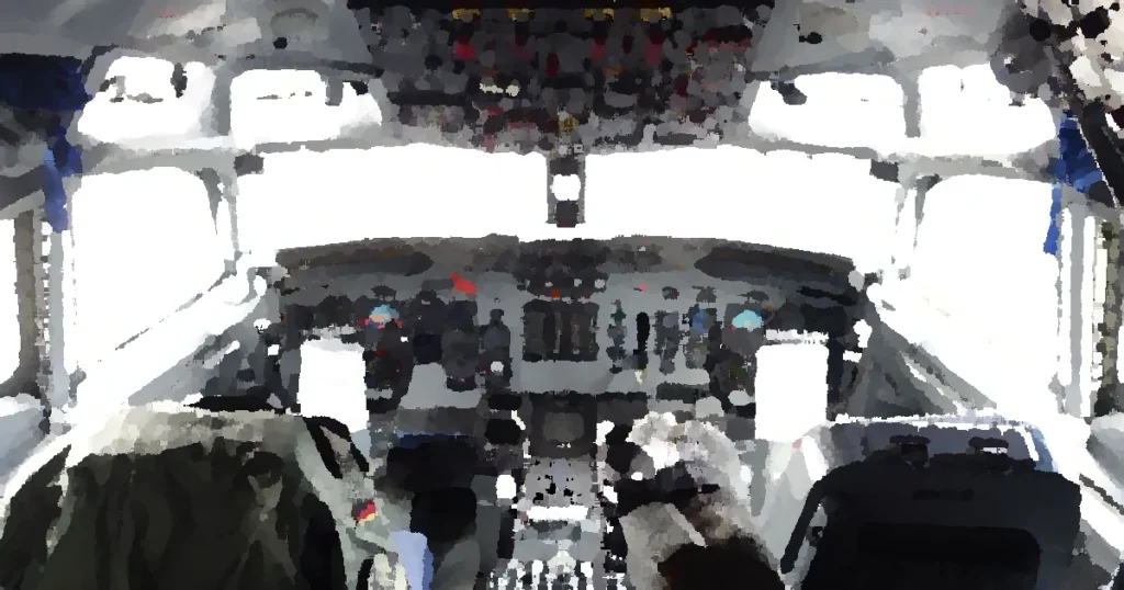 Explore the intricate aircraft cockpit, showcasing aviation controls and design.