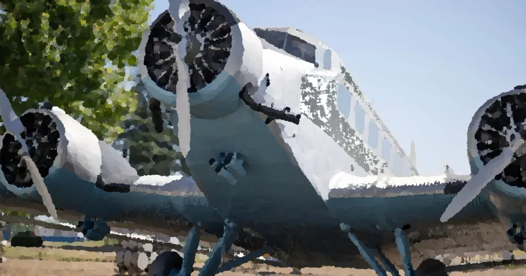 Vintage military aircraft with propellers on display in a sunny outdoor setting.