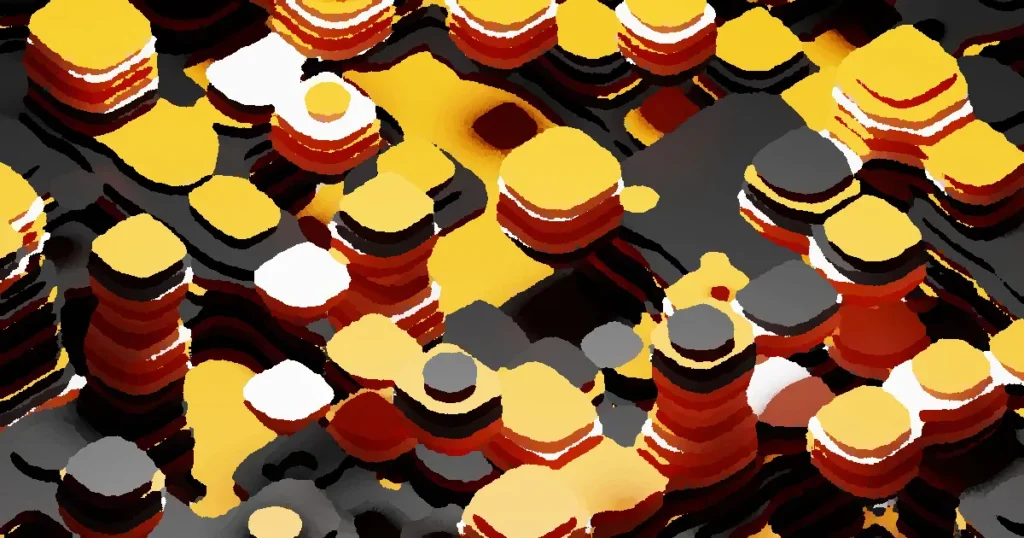 Vivid 3D abstract art showcasing layered geometric forms in yellow, black, and white.