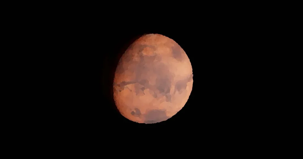 Detailed view of Mars showcasing its surface features against a dark sky backdrop.